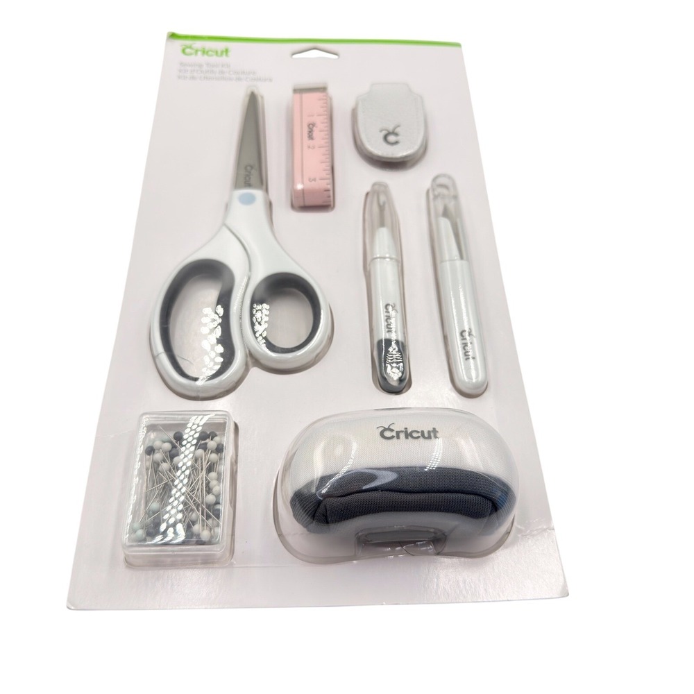 Cricut Sewing Tool Kit White Grey 7-Piece Set Fabric Shears Seam Ripper Crafting